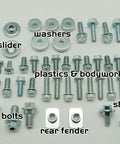 87Pcs Body Bolt Kit for KX and KXF Plastics, Seat, Fenders, Shrouds, and Number Plates Fasteners displayed in organized rows.