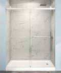 Heavy Duty Frameless Double Bypass Sliding Shower Door 55 To 60 Inches Wide By 76 Inches Tall, sleek design with brushed nickel hardware.