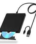 External CD And DVD Drive For Laptop With USB Connection And Extended 31.5 Inch Data Cable For Flexible Placement On Desk Or Shelf Plug And Play Portable Optical Drive For Easy Data Transfer, black USB-C/USB 3.0