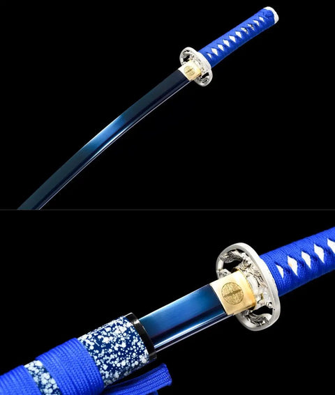 Blue Dragonfly Wakizashi Samurai Sword Combat Ready High Carbon Steel Hand Forged Full Tang Katana Real Sharp Weapon close-up