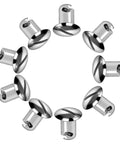 Top Shelf 7075 Aluminum Quarter Turn Dzus Fasteners 7/16 Inch Stem With.500 Inch Medium Grip on display, showcasing ten chrome plated fasteners.