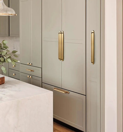 Six Pack Antique Brass Cabinet Pulls With Base Plate Backplate 12.6 Inch Center Dope Retro Zinc Alloy Kitchen Drawer Handles installed on cabinets