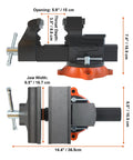 6.5 Inch Jaw Vise with 360 Degree Swivel Locking Base dimensions and features