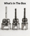 DGQ Heavy Duty Pipe Threading Tool Set With Three Piece Integrated Internal And External Thread Cutter Kit showing three metal cutters.