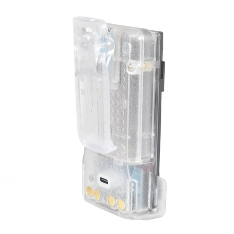 Top Notch Transparent Battery Case For Motorola Two Way Radios Featuring Type C Fast Charging, clear design with USB-C port.