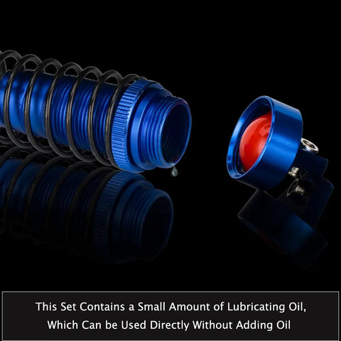 Blue shock absorber detail with lubricating oil drop, similar design to Aluminum Front And Rear Shock Absorbers For 1 To 10 Slash 4x4 2WD.