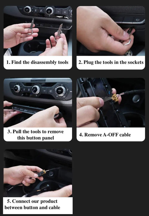 Step-by-step installation of Audi Start Stop Eliminator Cable Kit For A4 S4 A5 And Q5 2017 2024 Models with disassembly tools