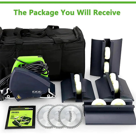 Package includes Heavy Duty Portable Pipe Cutter Electric Tube Cutting Tool On The Go, accessories, and carrying bag.