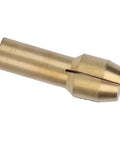 Close-up of a single brass collet from the Mini Brass Collets Set For Electric Grinders, Built Tough Pro Grade Workhorse Gear For Precision Drilling 0.5-3.2mm, Tail Diameter 4.3mm, Includes 10 Collets For Reliable, Smooth Drilling.