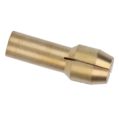 Close-up of a single brass collet from the Mini Brass Collets Set For Electric Grinders, Built Tough Pro Grade Workhorse Gear For Precision Drilling 0.5-3.2mm, Tail Diameter 4.3mm, Includes 10 Collets For Reliable, Smooth Drilling.