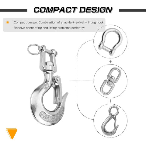 Heavy Duty Slip Hook And Clevis Hook Chain For Tow Winch And Trailer Stainless Steel Latch Safety Workhorse Hardware Three Sixteenth Inch 330 Lbs Load Capacity Built Tough For Lifting And Towing Corrosion Resistant, compact hook set