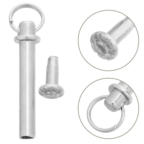 Premium Stainless Steel Fan Axle Rivet Kit Six Piece Set 17 To 22 mm Replacement Pins for Folding Hand Fans, showing metal pins.