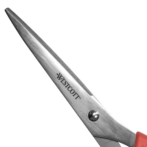 8 Inch All Purpose Stainless Steel Scissors For Paper Ribbon And Photos Red Handle Lightweight Comfort Grip Precision Cut Everyday Crafting Tool Ideal For Light Duty Projects, close-up blade
