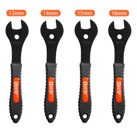 4 Piece Bike Cone Wrench Set For Precise Wheel Hub Adjustments 13mm 14mm 15mm 16mm Carbon Steel Spanner Kit With Corrosion Resistant Finish Pro Shop Ready Bicycle Mechanic Tool For Hub Axle Nut Install And Removal.