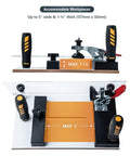Heavy Duty 24 Inch Router Table Fence System With Rail Coping Sled accommodates workpieces up to 5" wide and 1-1/4" thick.