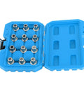 12 Piece Car Spline Bit Set Master Kit With 17mm Wheel Nut Socket in blue case for easy wheel nut removal, alloy steel, multi locking design