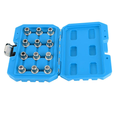 12 Piece Car Spline Bit Set Master Kit With 17mm Wheel Nut Socket in blue case for easy wheel nut removal, alloy steel, multi locking design