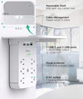 Wall Outlet Extender With Surge Protector Six AC Outlets USB C And USB A Ports Space Saving Shelf product image
