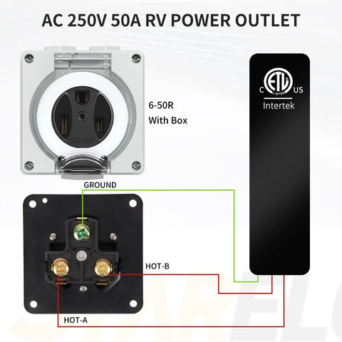 50 Amp NEMA 6-50R Power Outlet Box With Protective Weatherproof Enclosure 250V Heavy Duty Outdoor Receptacle Diagram