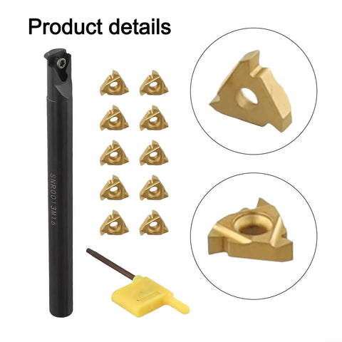 Lathe Internal Thread Boring Bar With 10 16IRAG60 Carbide Inserts SNR0013M16 with wrench for CNC turning operations