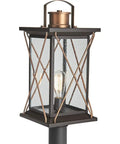 Barlowe Collection 1-Light Outdoor Post Lantern in Clear Seeded Glass with Antique Bronze Finish, Farmhouse Porch Lighting