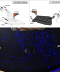 Installation guide and display of Ultra Bright 32W Dual Color RGBW Twinkle Light Engine Kit for starlight ceiling effect.