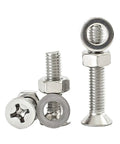 M6 Countersunk Cross Head Screws And Nuts Kit In Stainless Steel SS304 50 Sets Heavy Duty All Weather Hardware Fasteners For Indoor Outdoor Use Durable Threads And Smooth Finish Easy Quick Tightening Premium Quality, screws and nuts