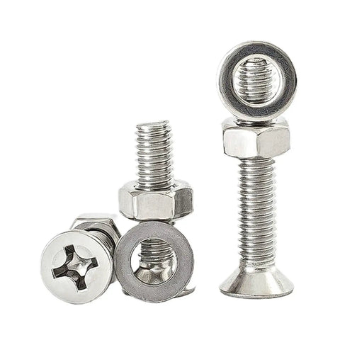 M6 Countersunk Cross Head Screws And Nuts Kit In Stainless Steel SS304 50 Sets Heavy Duty All Weather Hardware Fasteners For Indoor Outdoor Use Durable Threads And Smooth Finish Easy Quick Tightening Premium Quality, screws and nuts