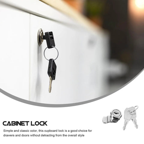 16mm Zinc Alloy Cam Lock for Security Devices and Cash Registers installed in white cabinet with keys inserted