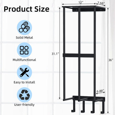 Matte Black No Fuss Wall Mount Camping Chair Storage Rack With Floating Shelf And Four Hooks For Garage Organization
