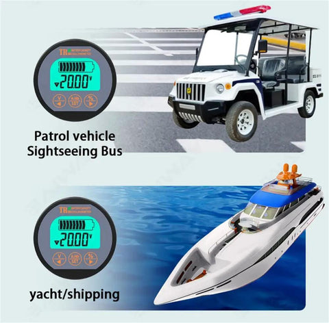 Patrol vehicle and yacht with Battery Monitor With Shunt For RV Camper Boat Solar Off Grid Power 8 To 120 Volt display
