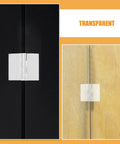 Clear Self Adhesive Folding Hinge Set on black and wood surface, Acrylic 20 Pack With Double Sided Backing for DIY Crafts and Furniture