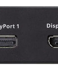 Rock Solid Usb Displayport Dual View Kvm Extender Offering Plug And Play Setup And Crisp 1080p Clarity With Reliable Long Reach Transmission Up To 100 Meters For Hassle Free Multi Monitor Switching In Matte Black front view showing USB and DisplayPort connections.