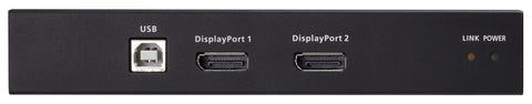 Rock Solid Usb Displayport Dual View Kvm Extender Offering Plug And Play Setup And Crisp 1080p Clarity With Reliable Long Reach Transmission Up To 100 Meters For Hassle Free Multi Monitor Switching In Matte Black front view showing USB and DisplayPort connections.