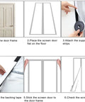 Step-by-step installation of Insulated Door Screen With Full Blackout Thermal Shield, Self-Closing Privacy Curtain for doors up to 36x82 inches.