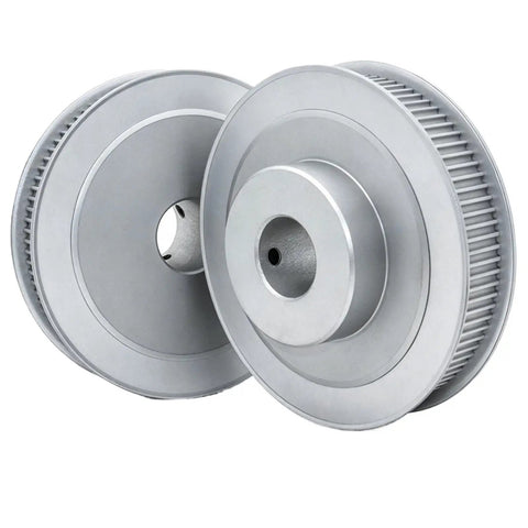 Built Tough HTD3M Timing Belt Pulley Set, Badass Aluminum Synchronous Wheel, detailed view of two CNC machined pulleys.