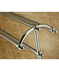 Close-up of top bars and joints on Freestanding Pedestal Towel Rack in Polished Chrome Triple Towel Design Built To Last Durable Brass