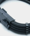 Rock Solid Build Nylon Braided Pci Gpu Extension Cable 30Cm Black close-up view of connector and braided design.