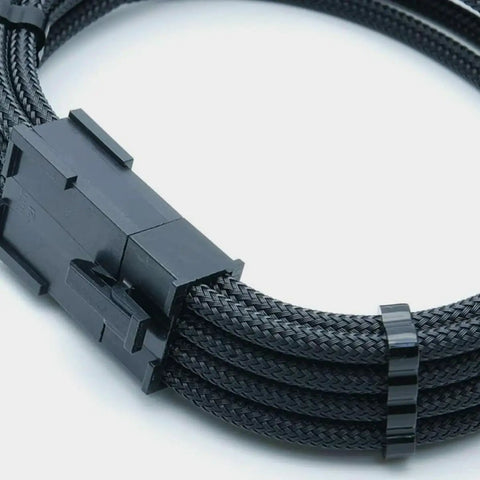 Rock Solid Build Nylon Braided Pci Gpu Extension Cable 30Cm Black close-up view of connector and braided design.