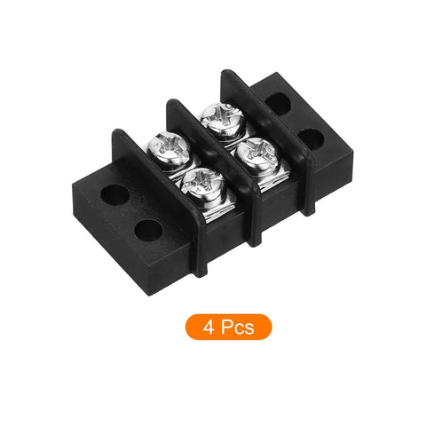 4 Pack 2 Position Terminal Block Strip For 300V 20A Wiring 9.5 Millimeter Pitch Dual Row 2 Circuits DIN Rail Screw Terminals For Neat Slick Wire Distribution And Easy Branch Disconnection., black 2-position screw terminal block with 4 pcs label