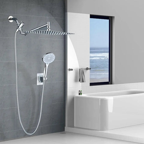 Top Shelf 10 Inch High Pressure Rain Shower Head Combo With Heavy Adjustable Arm And Versatile Five Setting Handheld Sprayer That Hits Different For Great Showers