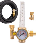 Argon/CO2 welding regulator with gauge, 6.6 ft hose, brass body, CGA-580 inlet and adapters
