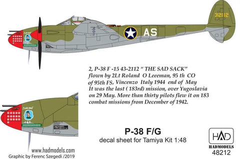 One Forty Eighth Scale P 38 Lightning F G Decal Sheet For Tamiya Kit Grey Finish Must Have For Modelers Easy Install