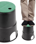 Two Pack 10 Inch Round Valve Box Cover Lids For Outdoor Sprinkler System Irrigation Control Water Line, person standing on lid