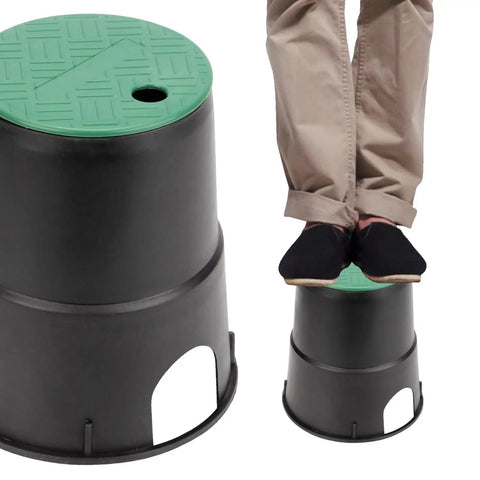 Two Pack 10 Inch Round Valve Box Cover Lids For Outdoor Sprinkler System Irrigation Control Water Line, person standing on lid