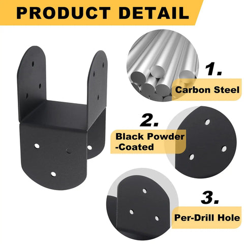Product detail image: Four Pack 4 By 4 Deck Post Cap Tie Brackets With 3.6 By 3.6 Inner Size 14 Gauge Steel Post Base Anchors For Wood Posts.