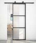 Frosted Glass Barn Door 30In By 84In With Top Mounted Hardware Kit Soft Close Black Carbon Steel Frame Tempered Glass Sliding Door