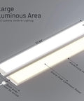 Large luminous area of Under Cabinet LED Kitchen Light 24 Inch Plug In Linkable Fixture With 12W 960 Lumens Stepless Dimmable Five Color Modes 3000K To 5000K Ultra Thin 0.31 Inch ETL Listed Easy Install showing dimensions and features.