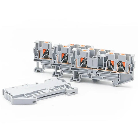 Ten Pack 4mm Square Dual Wire Terminal Block Kit With DIN Rail Mount Pro Grade Heavy Duty Spring Clamp Electrical Wiring