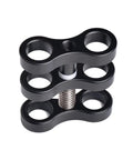 Aluminum Ball Joint Clamp For Underwater Light Arms And Camera Mounts, 360 Degree Clip Bracket Holder with visible screws and holes.
